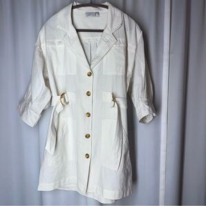 ASOS Design‎ Mini Shirt Dress Sz 10 Cotton Hemp Blend White Belted Casual Chic